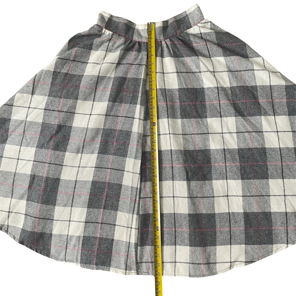 Vintage 90s Plaid Wool Midi Skirt Neutral Academia Quiet Luxury Preppy Small - Picture 6 of 9